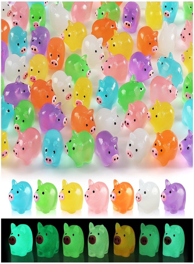 VICROIC 48 PCS Luminous Mini Resin Pigs, Miniature Piggy Figurines, Tiny Pigs Glow in The Dark for Dollhouse, Aquarium, Cake Decorations, Fairy Garden Landscape, Birthday Party Decor (7 Colors) - Image 1